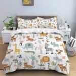 Animaux de la jungle housse de couette 90x190 enfant impression 3d danimaux sauvages de dessin anim� ...