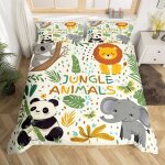 Animaux de la jungle imprimer parure de lit jolie housse de couette 140x200cm panda éléphant et tigre ... Animaux de la jungle imprimer parure de lit jolie housse de couette 140x200cm panda éléphant et tigre ...