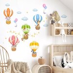 Animaux en montgolfi�re autocollant mural singe girafe �l�phant d�coration murale chambre enfants b�b� ...