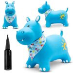 Animal sauteur gonflable - jouet  sauter - hippo bleu avec bandana - de 12 mois - caoutchouc de haute ...