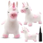 Animal sauteur gonflable - jouet � sauter - licorne blanche en peluche avec des ailes - de 12 mois - ...