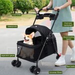 Animaux voyage poussette - cremlank - filet visible - porte - gobelet - gris - 75x50x95cm - tissu oxford ...