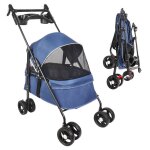 Animaux voyage poussette - avec sac de rangement et housse de pluie poussette buggy pour chien pet stroller ...