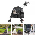Animaux voyage poussette - xuanyu - poussette pour chat avec sac de rangement et housse de pluie + porte ...