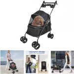 Animaux voyage poussette - xuanyu - poussette pour chien avec sac de rangement et housse de pluie + porte ...