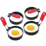 Anneaux à ?ufs pour grill - 4 moules en acier inoxydable avec poignée en silicone pour cuisson facile ... Anneaux à ?ufs pour grill - 4 moules en acier inoxydable avec poignée en silicone pour cuisson facile ...
