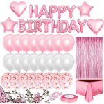 Anniversaire fille rose ballon banderole joyeux anniversaire rideau franges nappes ballon anniversaire ...