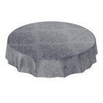 Anro - e04410 - ru140 - nappe ronde en toile ciree lavable - gris anthracite - motif baroque - avec arabesques ...