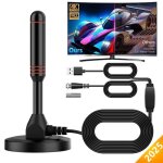 Antenne tv intrieur puissante tnt hd - base magntique et cble 5m - longue rception distance 360 ...