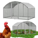 Aopunly enclos poulailler 3�2�2 m avec toit arqu� ? voli�re ext�rieure en acier galvanis� parc pour petits ...