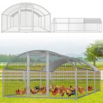 Aopunly enclos poulailler 3�6�2 m avec toit arqu� ? voli�re ext�rieure en acier galvanis� parc pour petits ...