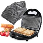 Appareil 3 en 1 grill gaufrier croque monsieur machine  panini plaques remplaables avec revtement ...