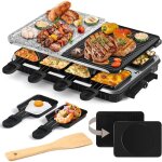 Appareil a raclette 8 personnes - machine a raclette avec pierrade pierre naturelle et r�versible rev�tement ...