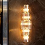 Applique murale - luxe - cristal dor� - 3 temp�ratures de couleur - 5 ampoules e14 - 20x78cm