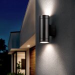 Applique murale ext�rieure aluminium double �clairage noire oakham noir