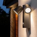 Applique murale ext�rieure led 12w aluminium avec d�tecteur de mouvement pir abel 2 spots gris fonc�