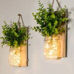 Appliques murales rustiques fausses plantes vertes suspendues mason jar mur lumi�re avec led bandes fonctionna ...