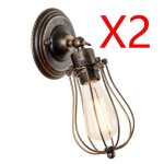 Applique murale - smotop cage vintage r�glable - m�tal bronze rouille - 2x e27 articul�e - 12x23 cm