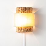 Applique murale ?v�la? abat - jour rotin et tissu beige c�ble avec prise et interrupteur e27