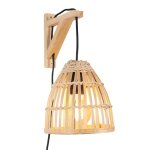 Applique murale vintage nordique avec base en bois douille e27 avec c�ble prise et interrupteur en bambou ...