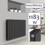 Aquamarin radiateur horizontal -  panneau plat double 600x886x69mm acier anthracite - chauffage central ...
