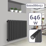 Aquamarin radiateur horizontal -  panneau plat simple 600x886x52mm acier anthracite - chauffage central ...