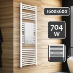Aquamarin® sèche - serviette pour salle de bain - 1600x600 mm en blanc connexion latérale en acier - ... Aquamarin® sèche - serviette pour salle de bain - 1600x600 mm en blanc connexion latérale en acier - ...
