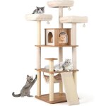 Arbre � chats 168 cm multi - niveaux costway condo poteaux � griffer en sisal �chelle 2 - en - 1 boules ...