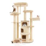 Arbre  chat 173 cm 3 condos 2 perchoirs hamac tour  chat griffoir poteaux sisal boule  ressort beige ...