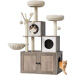 Arbre � chat avec cache - liti�re146cm grand tour descalade � chats2 grandes plateformes 2 armoires cach�es ...