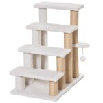 Arbre a chat escalier pour animaux avec griffoir 4 marches aggloméré&peluche&jute blanc 60x40x64 cm Arbre a chat escalier pour animaux avec griffoir 4 marches aggloméré&peluche&jute blanc 60x40x64 cm