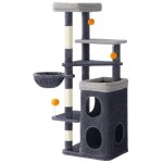 Arbre � chat - feandrea - 152 cm - gris fonc� - 2 niches - hamac - 3 poteaux � griffer