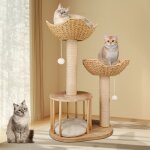 Arbre à chat hauteur 99 cm tour de jeu avec panier bois massif poteau griffoir en sisal niche 2 plate ... Arbre à chat hauteur 99 cm tour de jeu avec panier bois massif poteau griffoir en sisal niche 2 plate ...