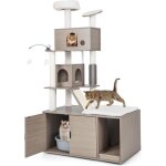 Arbre  chat avec meuble litire pour chat - goplus - 2 condo / griffoirs / gratter en sisal / balles ...