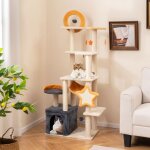Arbre  chat multi - niveaux 160 cm costway poteaux  gratter en sisal condo perchoir plates - formes ...