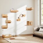 Arbre  chat mural 6pcs  3 niveaux costway hamac gamelles plates - forme marches poteaux  griffer jouet ...