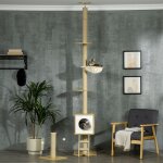 Arbre � chat sol au plafond hauteur r�glable 225 - 285 cm avec poteau � gratter 4 niveaux niche hamac ...