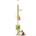 Arbre � chat du sol au plafond - pawhut - 5 niveaux hauteur r�glable 220 - 240 cm plateformes fleur avec ...