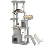Arbre � chat - tour de jeux - pawhut - 7 poteaux � griffer 3 platesformes 2 niches tunnel hamac - 170 ...