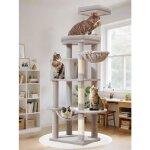 Arbre � chat - papeco - maine coon - 168 cm - condo spacieux & 4 griffoirs - hamac & panier (gris clair) ...