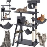 Arbre griffoir pour chats en sisal et peluche aire de jeux chat avec niche suspendue cachettes poteaux ...
