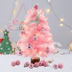 Arbre de nol de table artificiel rose 45cm mini sapin de nol rose avec lumire sapin de nol en plumes ...