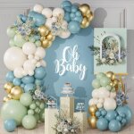 Arche ballon anniversaire bleu vert 119 kit guirlande ballon vert sauge bleu avec ballon blanc sable ...