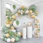 Arche ballon anniversaire vert olive vert sauge guirlande ballons confettis or blanc ballon vert r�tro ...