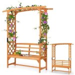 Arche de jardin - relax4life - banc de jardin 2 places en bois - 2 treillis pour plantes grimpantes - ...