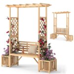 Arche de jardin - relax4life - banc de jardin en bois - 2 bacs  plantes - treillis latral - sige dcoratif ...