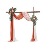 Arche de mariage - vevor - avec 2 bouquets de fleurs, 2 rideaux translucides - orange blanc