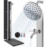 Arebos - douche solaire - 35 l - 216cm - thermomtre intgr - surface antidrapante - argent - noir