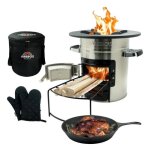 Arebos four - fuse pole  griller en fonte dutch oven bbq rocket stove barbecue de camping argent