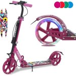Arebos trottinette rglable en hauteur pliable sangle de transport incluse roues led frein  pdale manuel ...